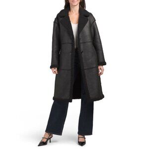 BCBGMAXAZRIA Black Missy Long Faux Shearling Lined Coat